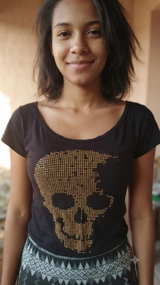 Blusa Baby Look Preta com Brilhos Tamanho P Algodão