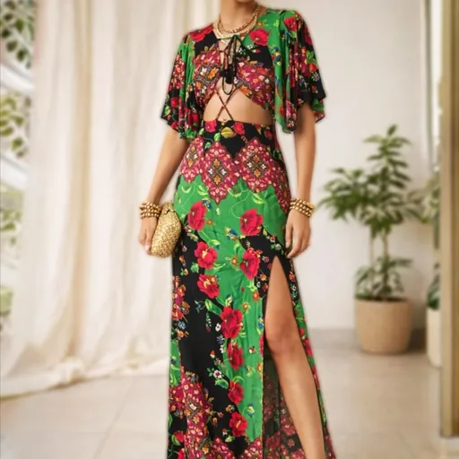 Vestido longo colorido