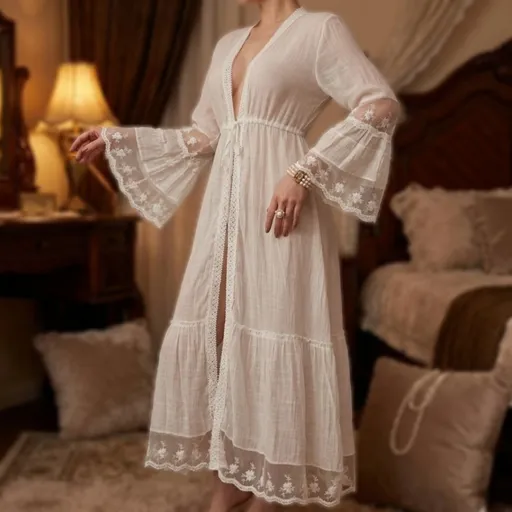 Penhoar boho tule bordado