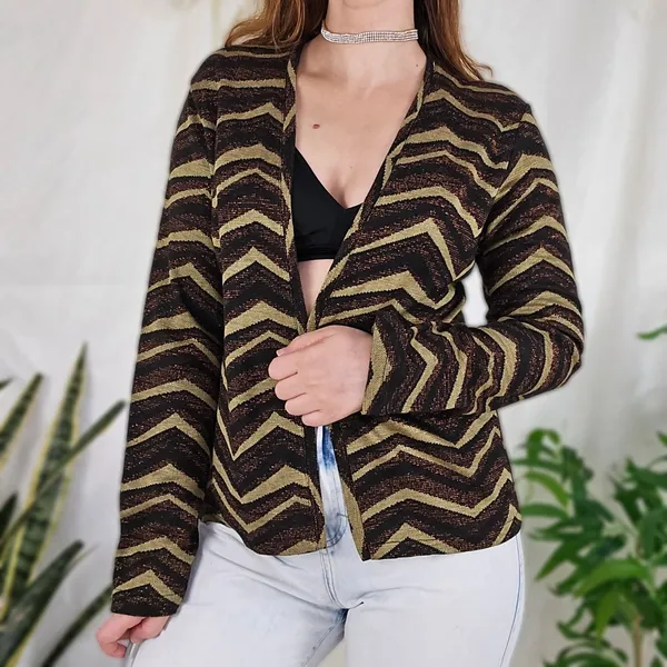 Cardigan malha chevron lurex
