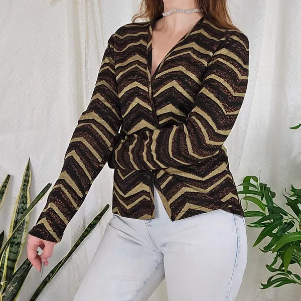 Cardigan malha chevron lurex