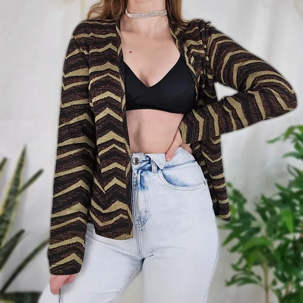 Cardigan malha chevron lurex