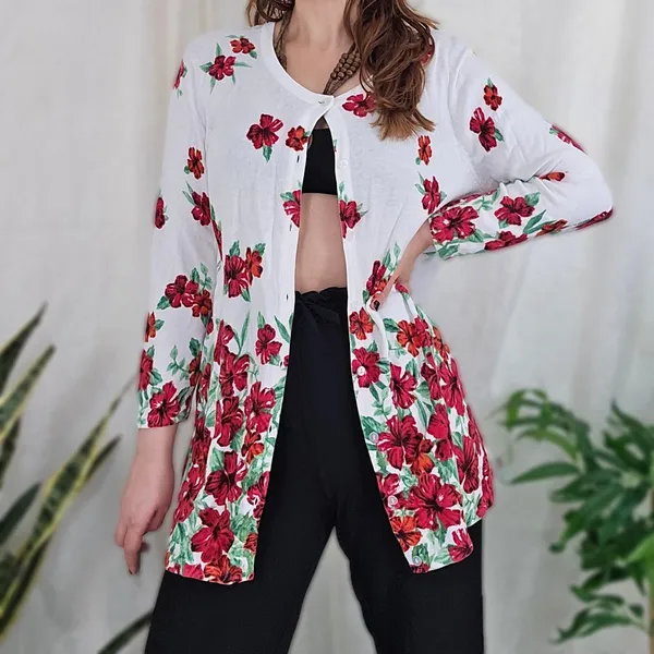 Cardigan floral algodão