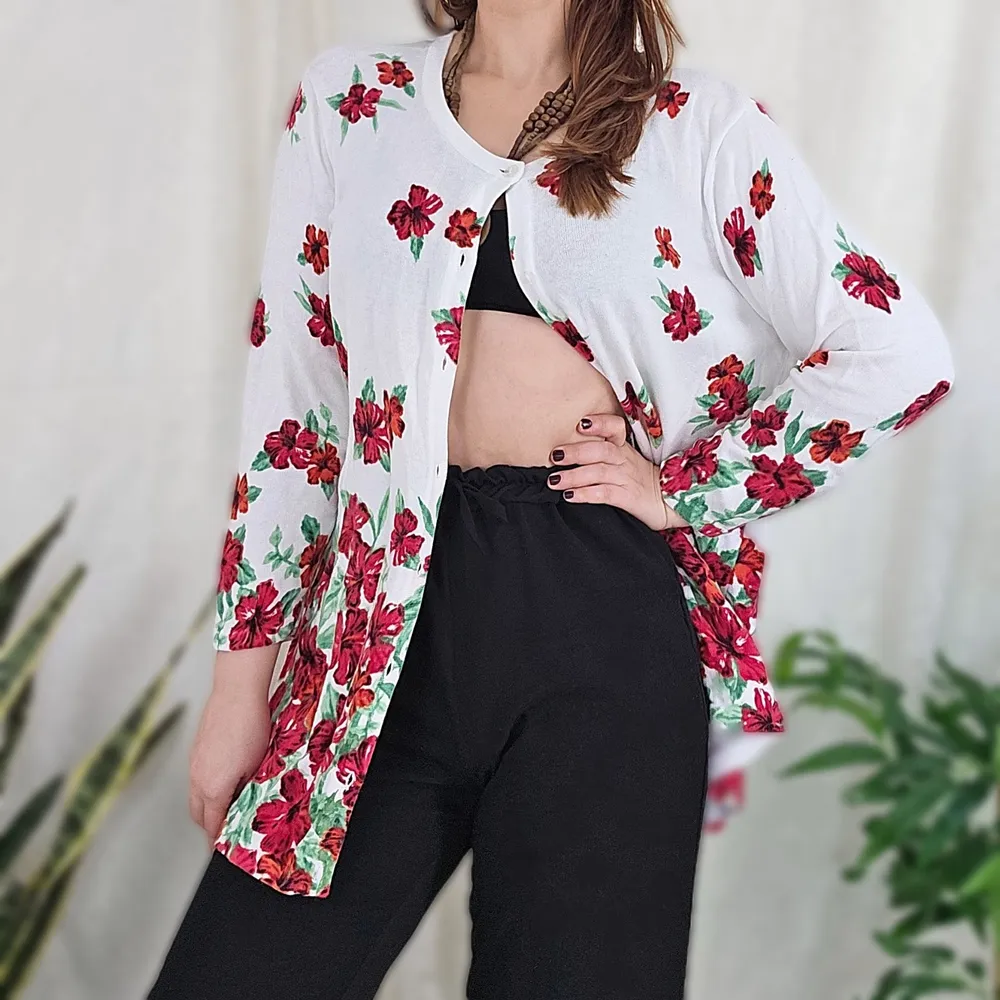 Cardigan floral algodão