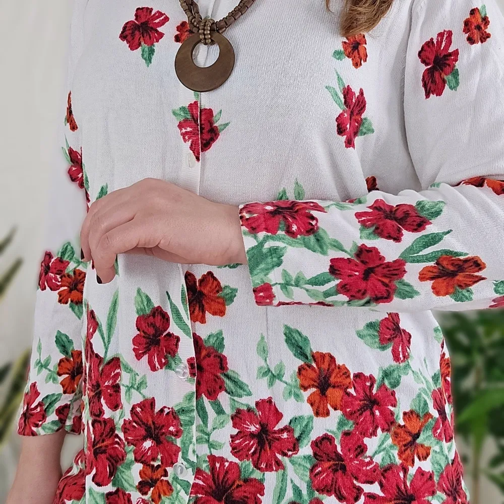 Cardigan floral algodão