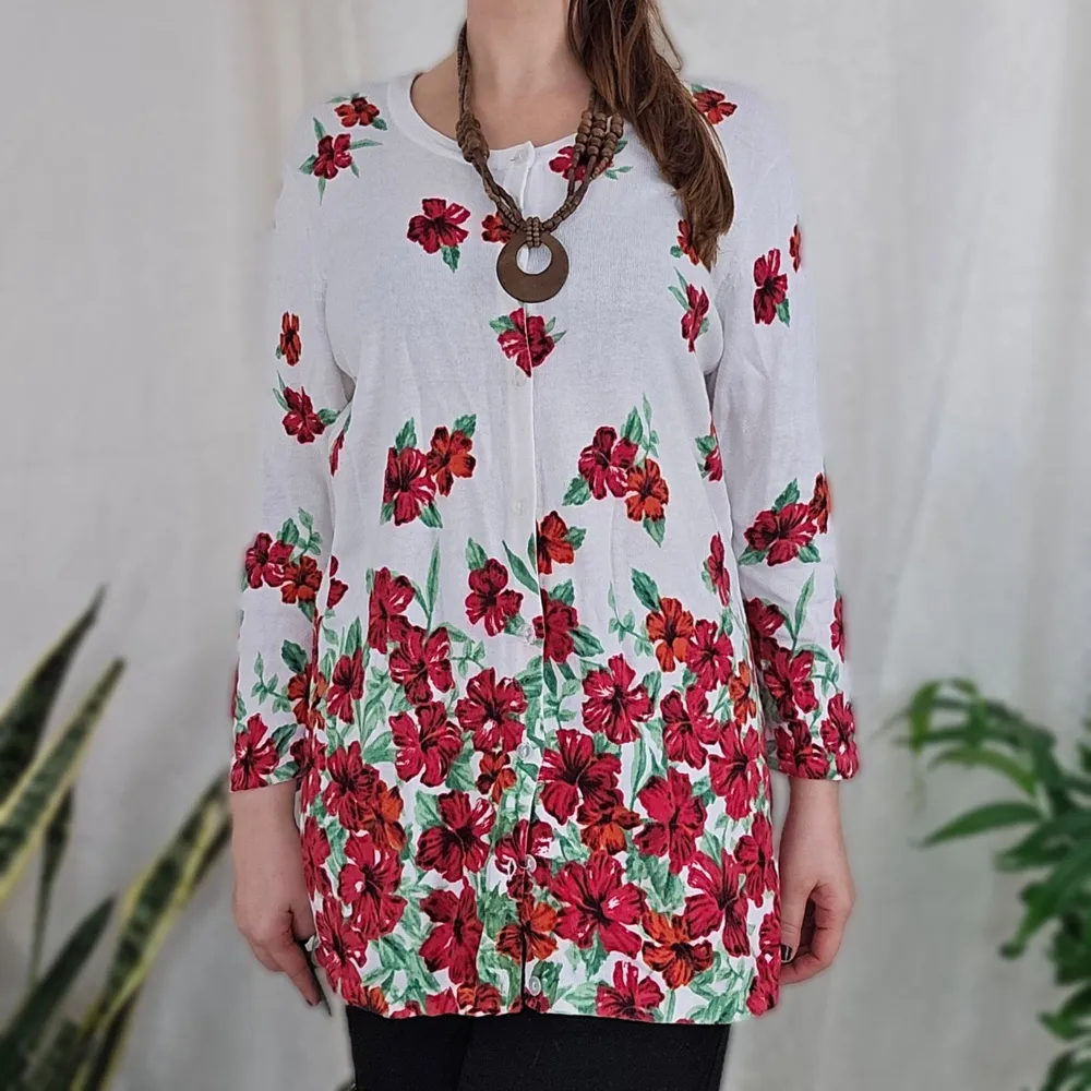 Cardigan floral algodão
