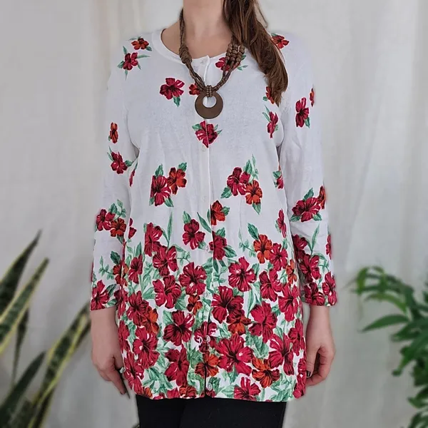 Cardigan floral algodão