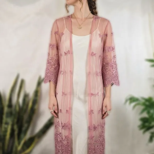 Kimono tule bordado