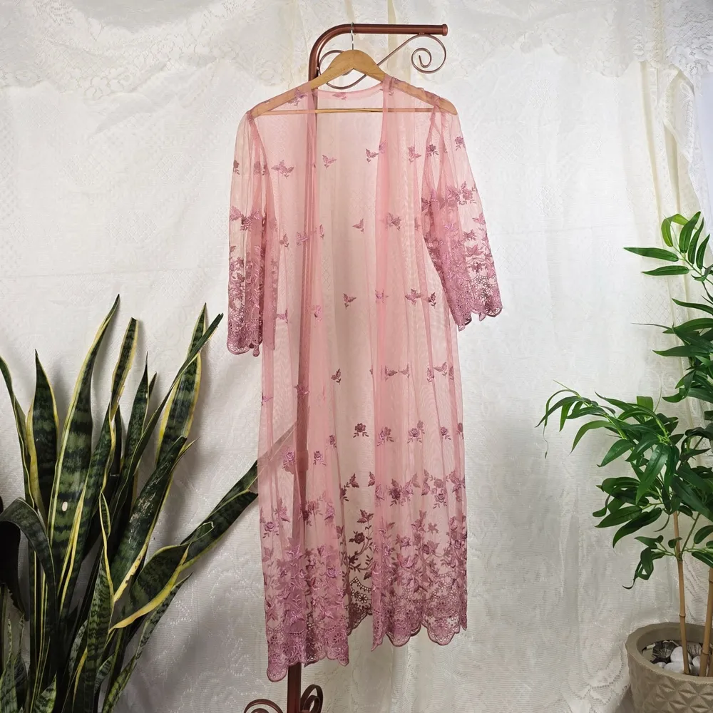 Kimono tule bordado