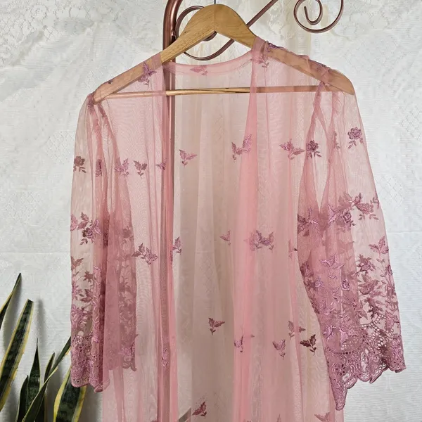 Kimono tule bordado