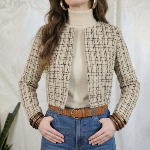 Casaco cropped tweed
