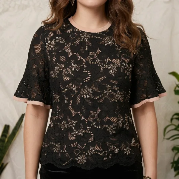 Blusa Le Lis Blanc preta renda soutache