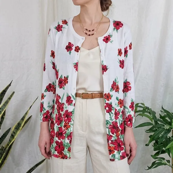 Cardigan floral algodão