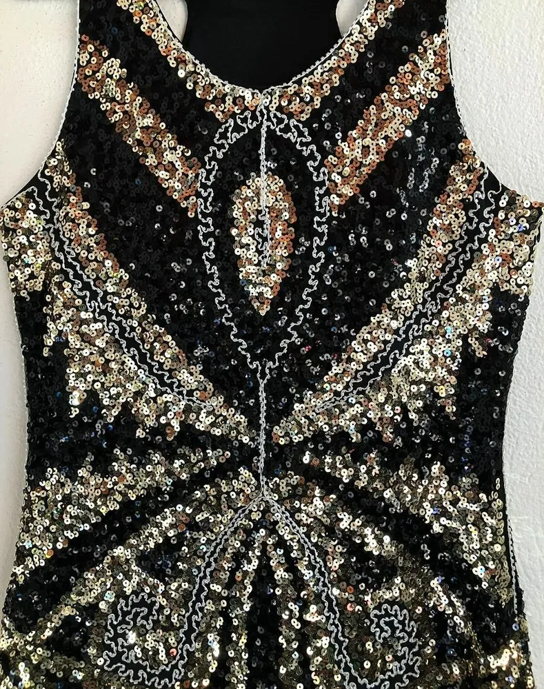 Vestido Paetê com Franjas Preto/Dourado - P