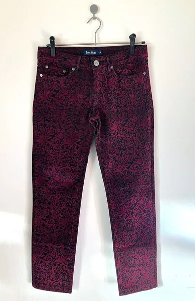 Calça Skinny Jacquard Vinho e Preta - 38