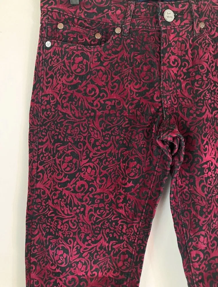 Calça Skinny Jacquard Vinho e Preta - 38