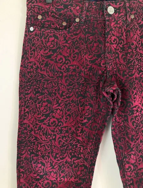 Calça Skinny Jacquard Vinho e Preta - 38