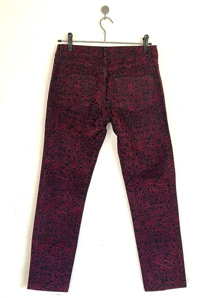 Calça Skinny Jacquard Vinho e Preta - 38