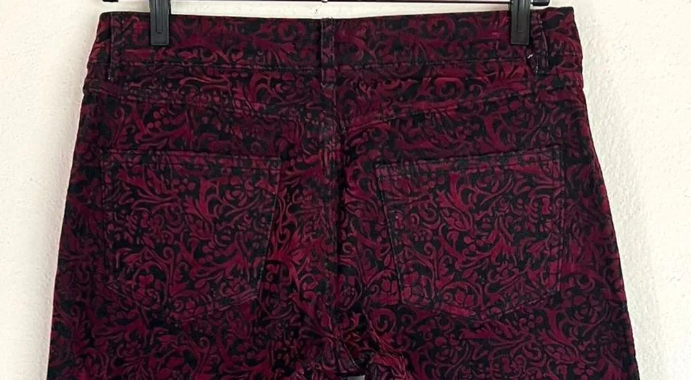 Calça Skinny Jacquard Vinho e Preta - 38