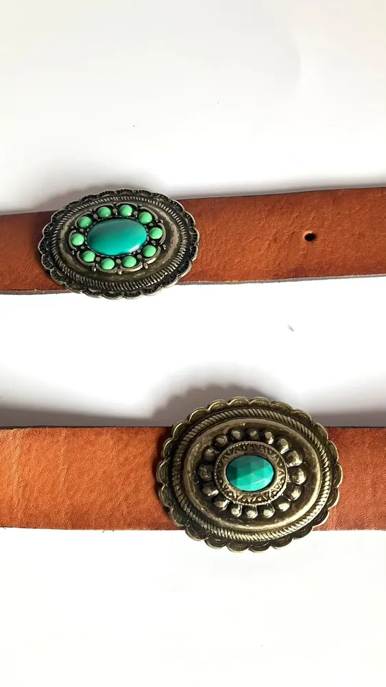 Cinto Estilo Boho Couro Legítimo Caramelo & Turquesa