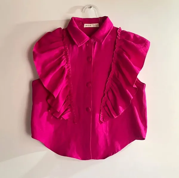 Blusa Cropped Babados Shein Fúcsia - 12