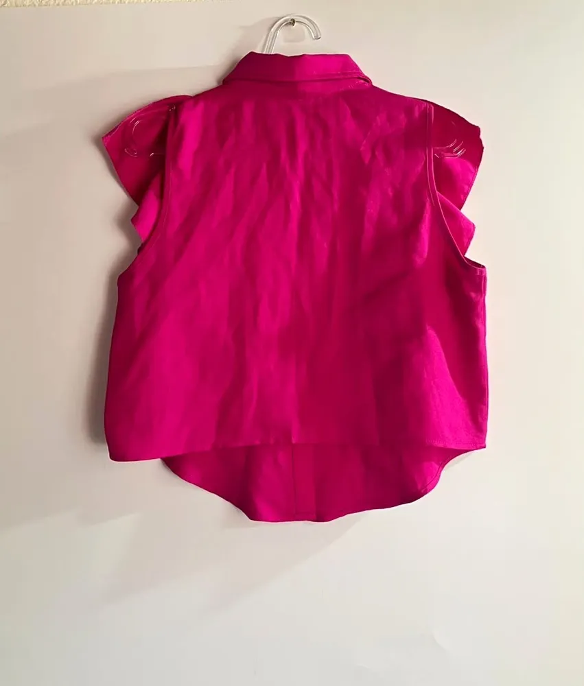 Blusa Cropped Babados Shein Fúcsia - 12