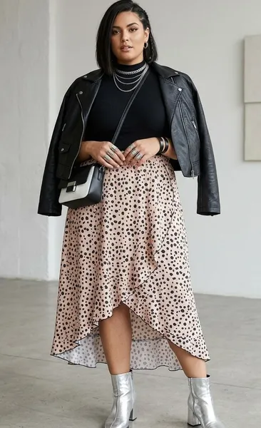 Saia Midi Assimétrica Ruffle Animal Print - 3XL