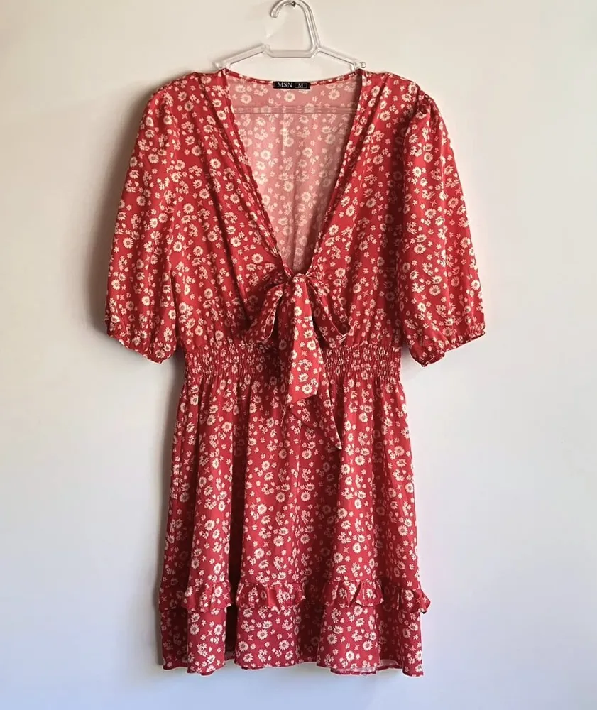 Vestido Floral Salmão Boho -M