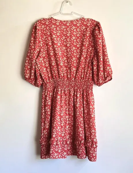 Vestido Floral Salmão Boho -M