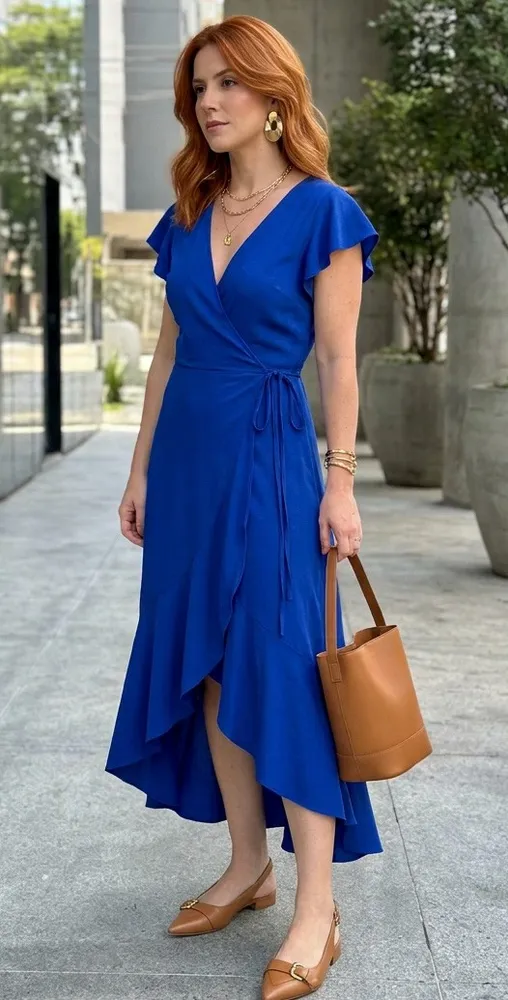 Vestido Envelope Azul Royal Assimétrico - G