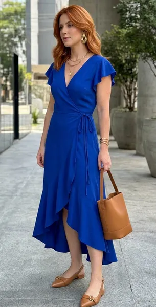 Vestido Envelope Azul Royal Assimétrico - G