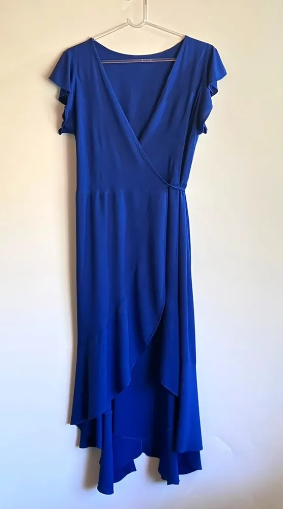 Vestido Envelope Azul Royal Assimétrico - G