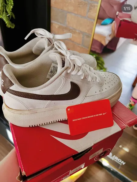tênis nike court vision alta 37, branco com marrom