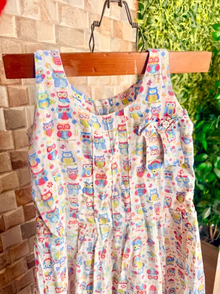 vestido infantil algodão estampa de corujinhas tamanho 10