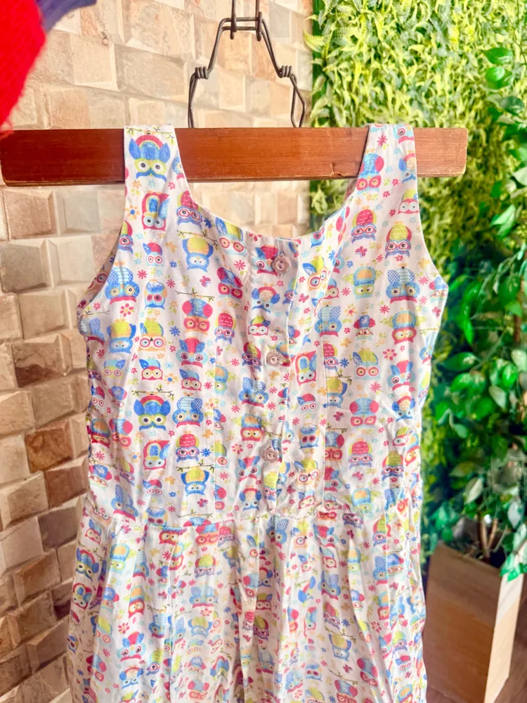 vestido infantil algodão estampa de corujinhas tamanho 10