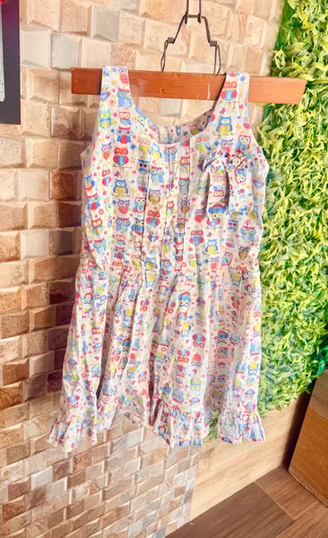 vestido infantil algodão estampa de corujinhas tamanho 10