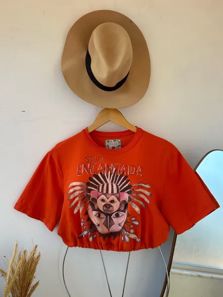 cropped colcci selva encantada laranja tam 38