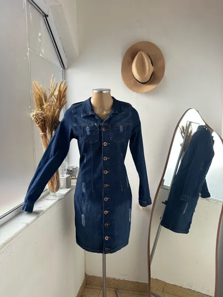 vestido jeans manga longa tam m