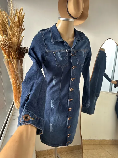 vestido jeans manga longa tam m