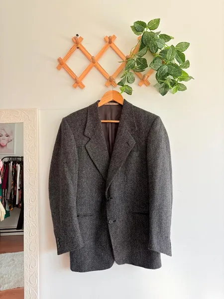 Blazer cinza vintage em lã