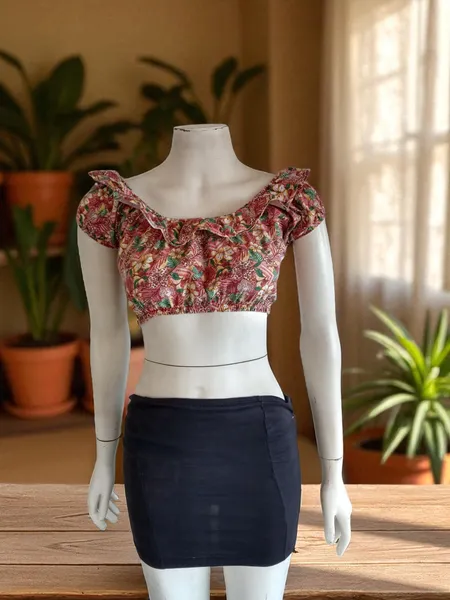 Cropped de algodão estampado
