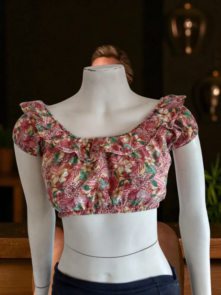 Cropped de algodão estampado