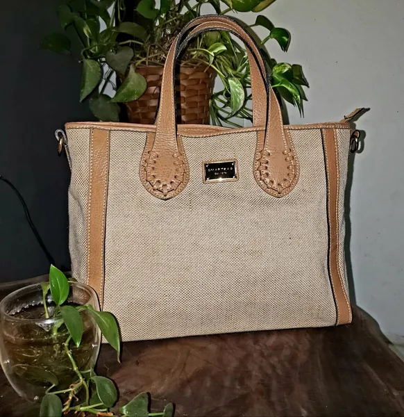 bolsa em couro e rafia smartbag