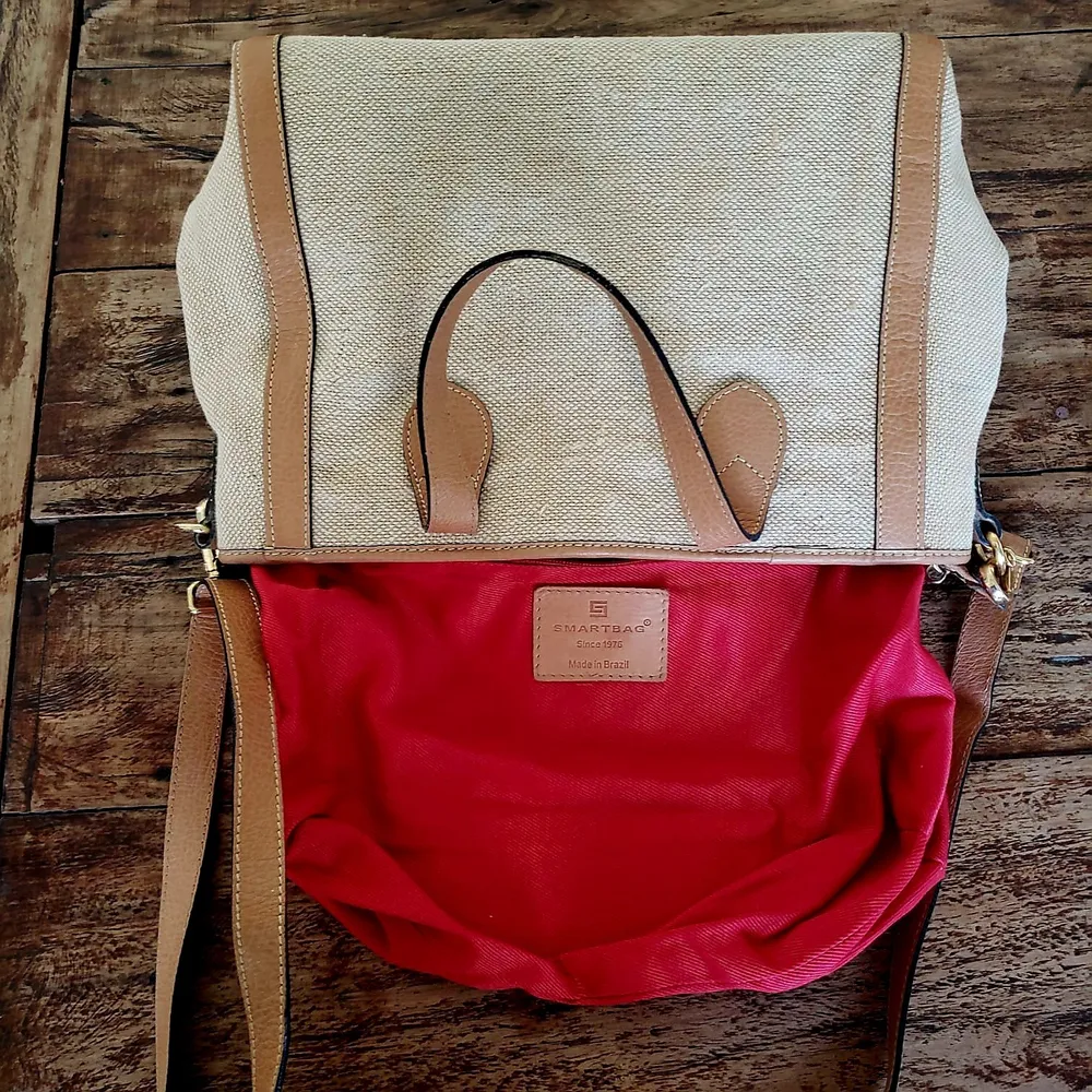bolsa em couro e rafia smartbag