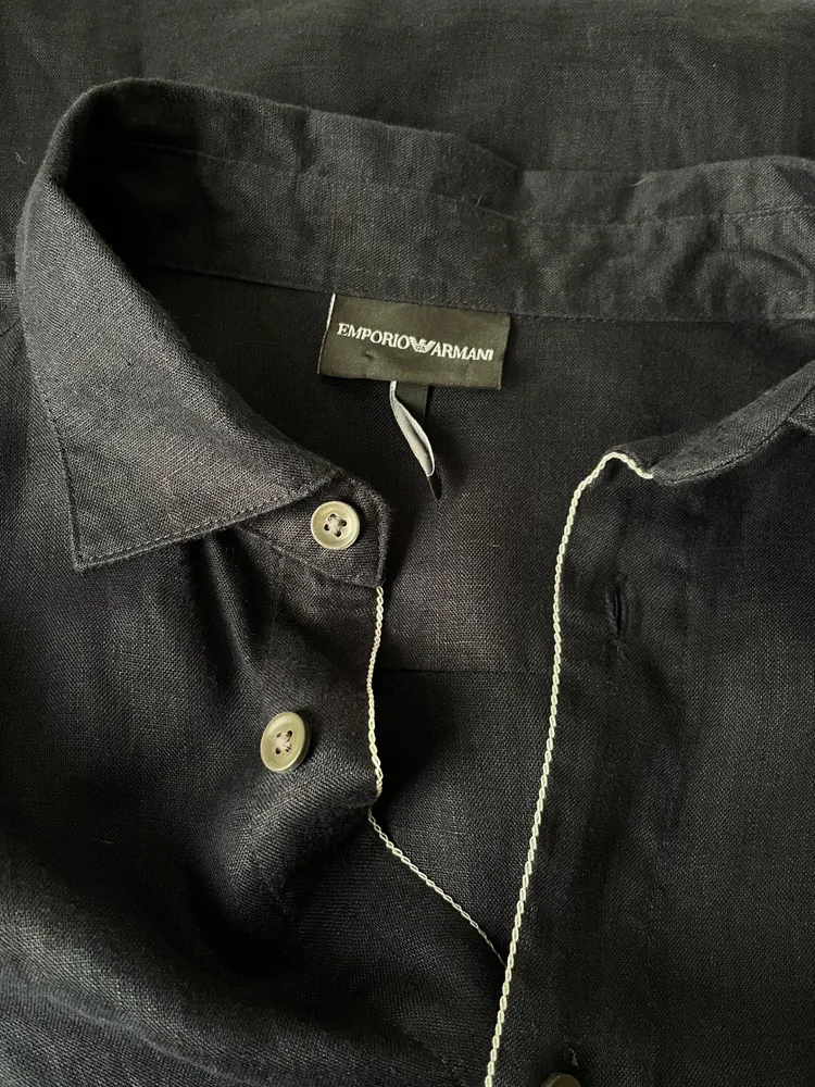 Camisa masculina grife emporio armani 100% linho preta tam XL