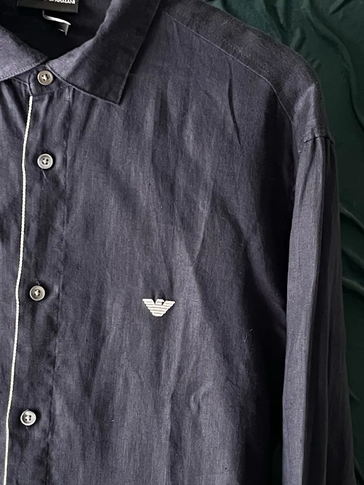 Camisa masculina grife emporio armani 100% linho preta tam XL