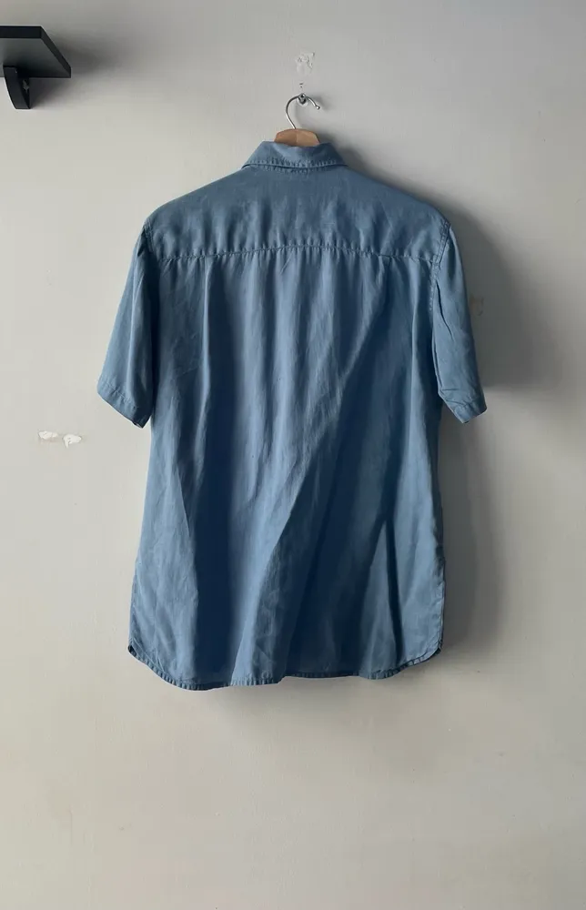 camisa manga curta linho azul tam m