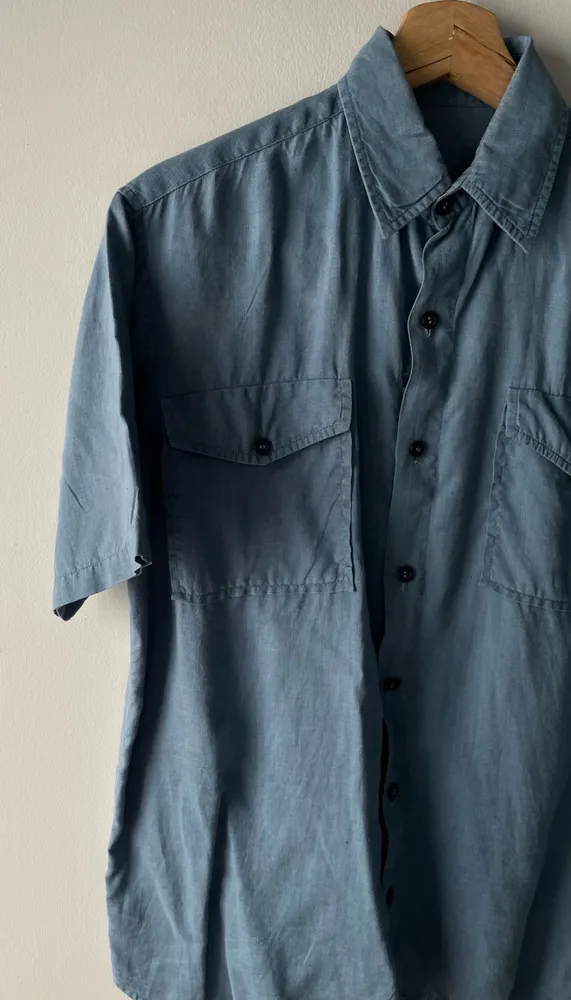 camisa manga curta linho azul tam m