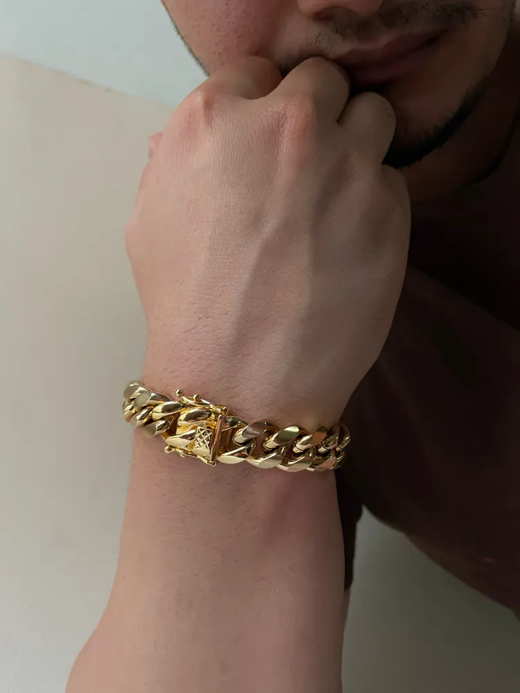 pulseira estilo miami cuban dourada