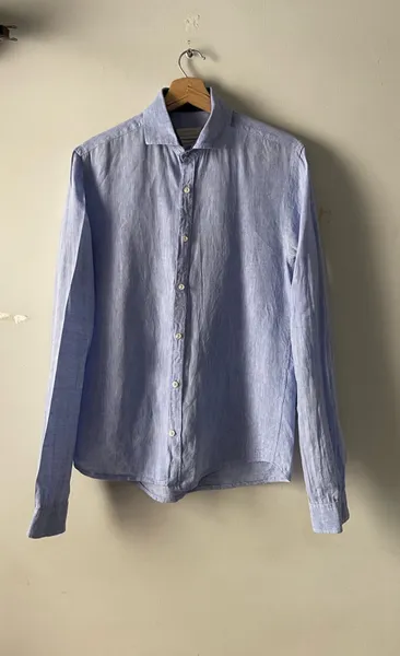 camisa zara man linho puro azul tamanho 38